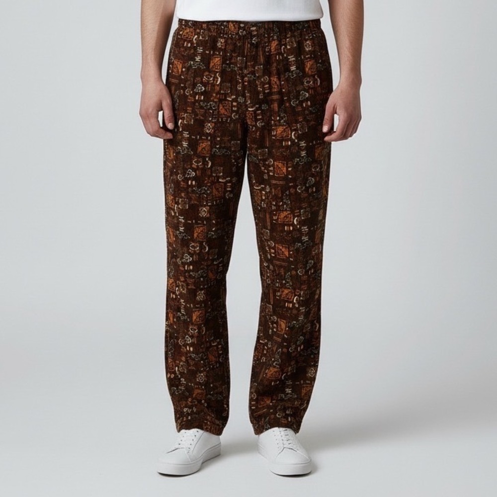 Urban Outfitters Mens Brown Geometric Print Corduroy Relaxed‎ Beach Pants Small